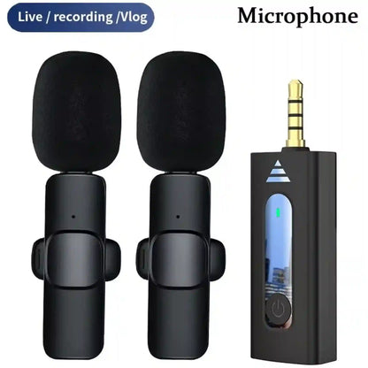 Two black microphones with a receiver on a white background