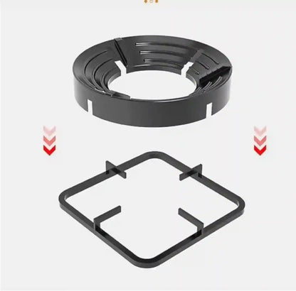 Two black metal stove burners on a white background