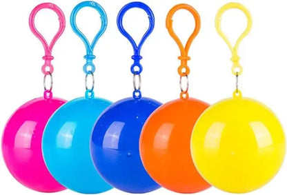 Set of five colorful keychain balls with keychains on a white background