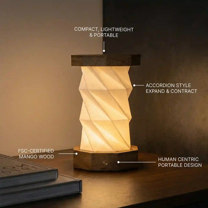 Portable Folding Wooden Table Lamp – Rechargeable Ambient Book Light