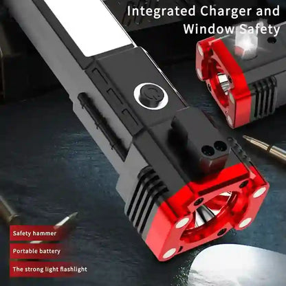 Rechargeable LED Torch Light | Tactical Hammer & Power Bank Flashlight