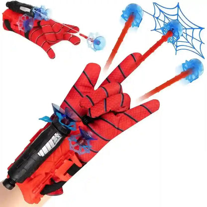 Spider-themed toy glove with web发射器和蜘蛛网设计