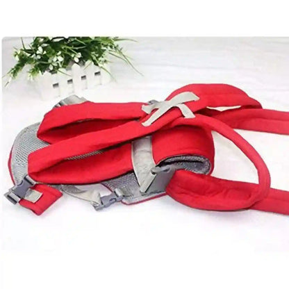 Red dog leash with gray clips on a white background
