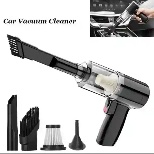 Car vacuum cleaner with attachments on a white background