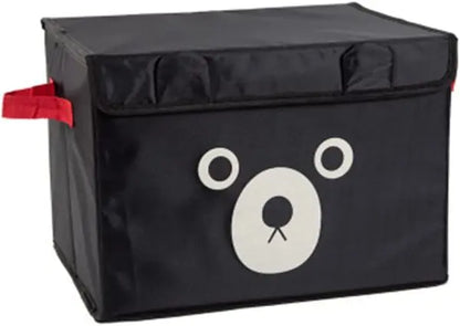 Black storage box with a bear face design on a white background