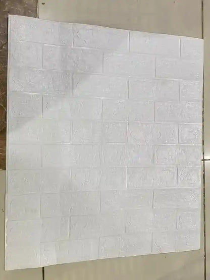 White tiled wall panel on a gray background