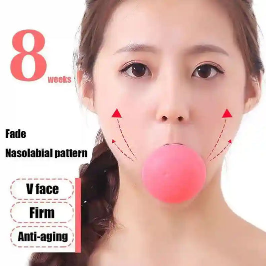 Woman with a pink neck product and text indicating '8 weeks' and benefits on a white background