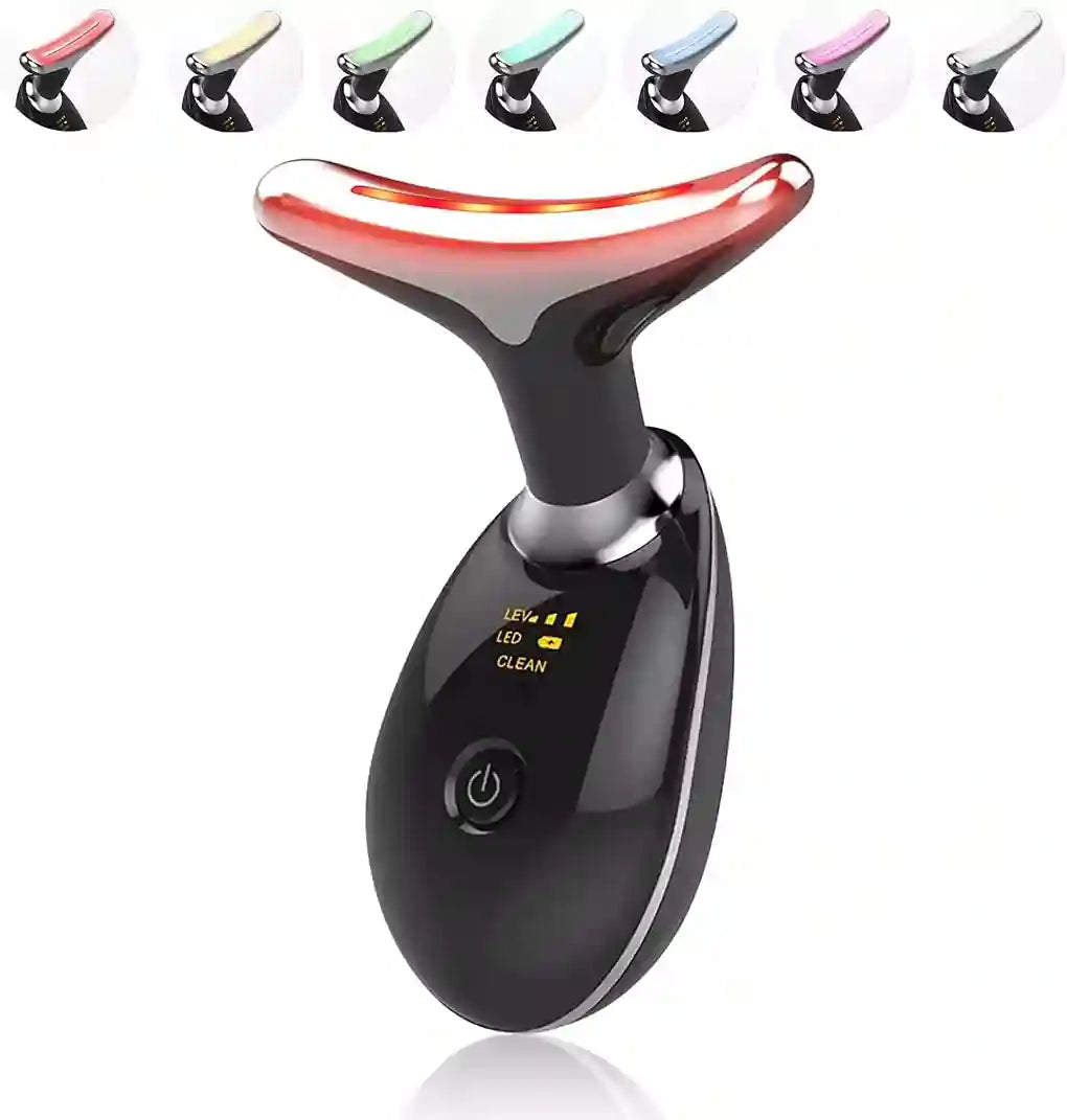 Black handheld device with LED indicators on a white background