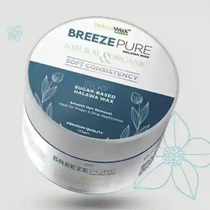 Breeze Pure halawa wax container on a light gray background