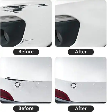 Before and after comparison of car tail lights with a white background
