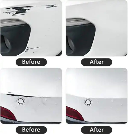 Before and after comparison of car tail lights with a white background