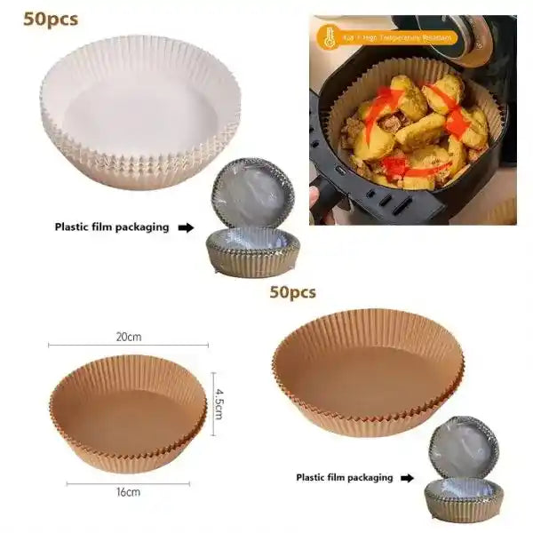 Plastic film packaging with dimensions and usage in an air fryer.