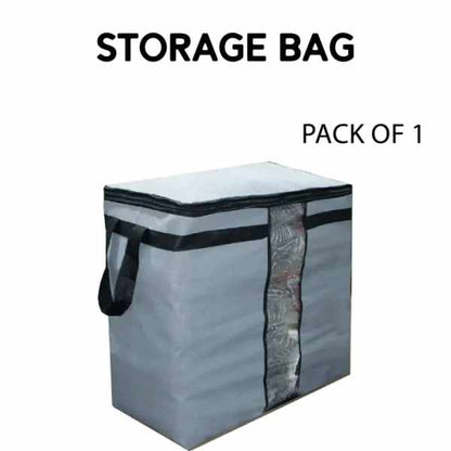 Gray storage bag with black trim on a white background, labeled 'Storage Bag Pack of 1'.