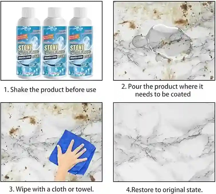 Instructions for using a stone cleaning product on a marble surface.