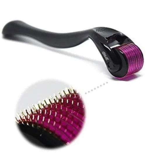 Derma roller with close-up of needle tips on a white background