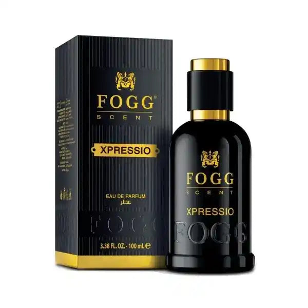 Fogg Xpressio perfume bottle and packaging on a white background