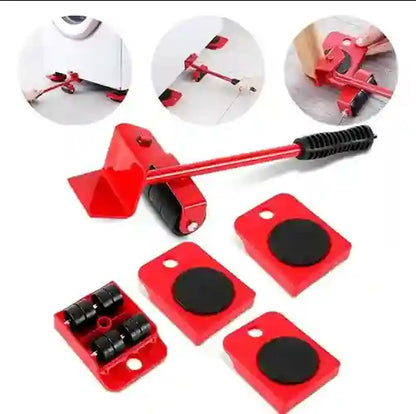 Red and black tool set with various components on a white background