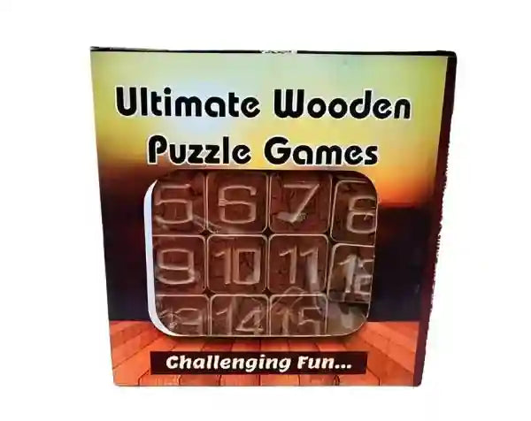 Box of 'Ultimate Wooden Puzzle Games' with numbers on a gradient background