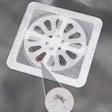 Ventilation fan with a close-up inset showing captured insects on a gray background
