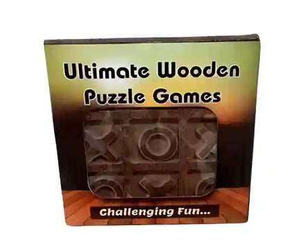 Packaging of 'Ultimate Wooden Puzzle Games' with wooden puzzle pieces visible.