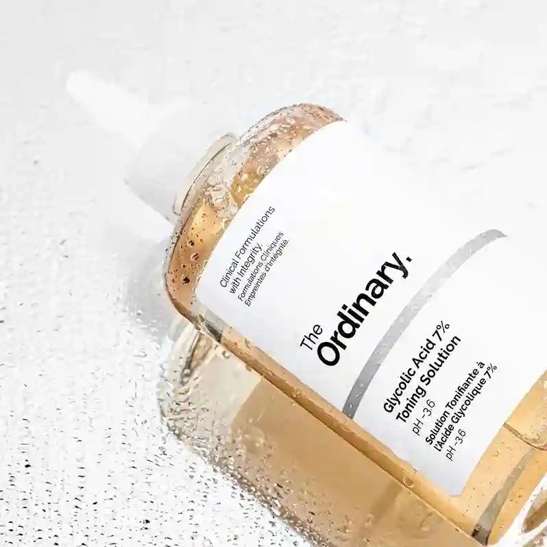 Bottle of 'The Ordinary' Glycolic Acid 7% Toning Solution on a white background