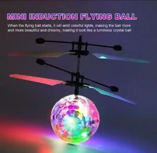 Mini induction flying ball with colorful lights on a dark background