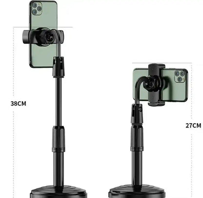 Two black phone holders with adjustable stands on a white background