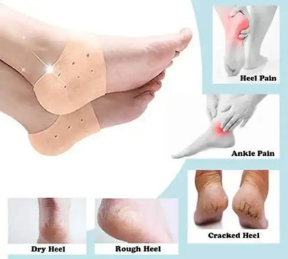 Heel and ankle care patches with images of foot conditions and solutions.