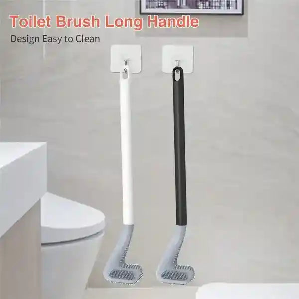 Two toilet brushes with long handles on a neutral background