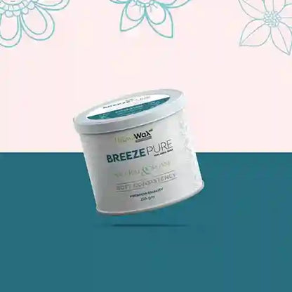 Container of Breeze Pure wax on a blue and pink gradient background