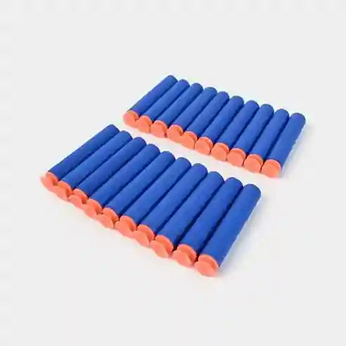 Set of blue and orange foam darts on a white background