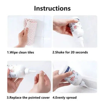 Step-by-step instructions for using a cleaning product on tiles.