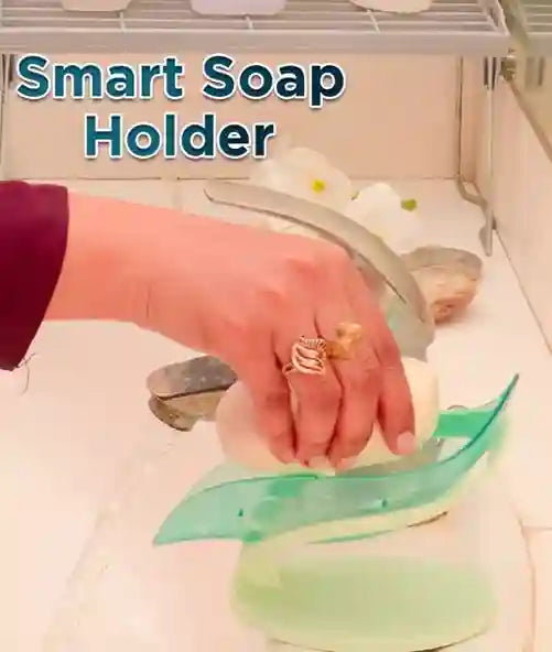 Smart soap holder being used with text 'Smart Soap Holder' above.