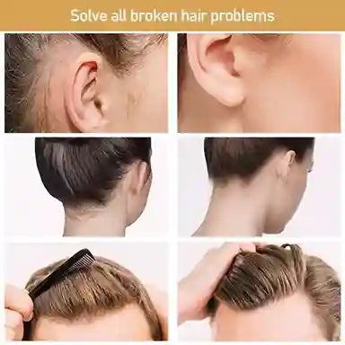 Advertisement for hair product showing before and after effects on hair.