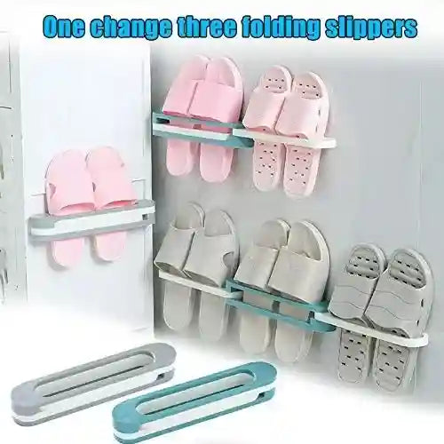 3 in 1 Wall Mounted Shoes Rack and Folding Slippers Organizer