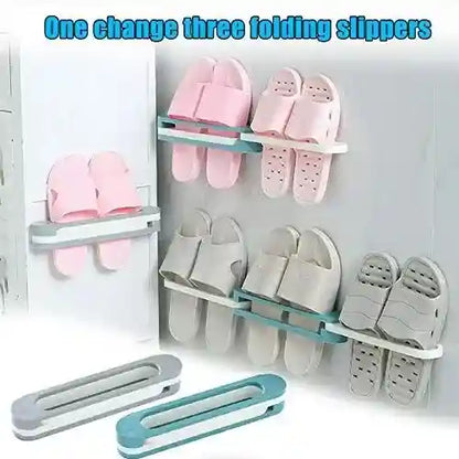 3 in 1 Wall Mounted Shoes Rack and Folding Slippers Organizer