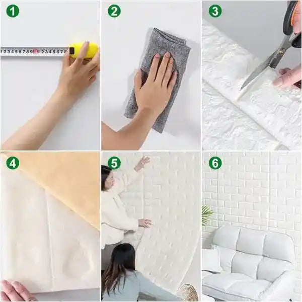 Step-by-step process of applying a white adhesive sheet to a surface.