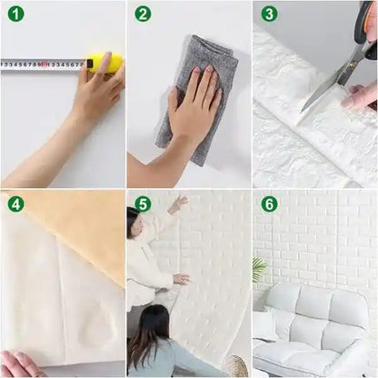 Step-by-step process of applying a white adhesive sheet to a surface.
