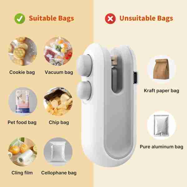 White electronic device with icons indicating suitable and unsuitable bags for use.