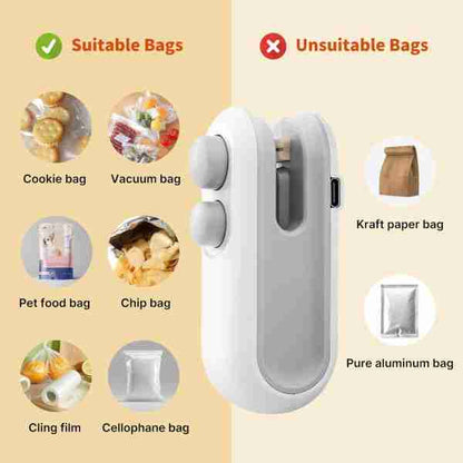 White electronic device with icons indicating suitable and unsuitable bags for use.