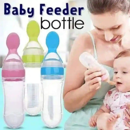 Baby feeder bottles with a woman feeding a baby