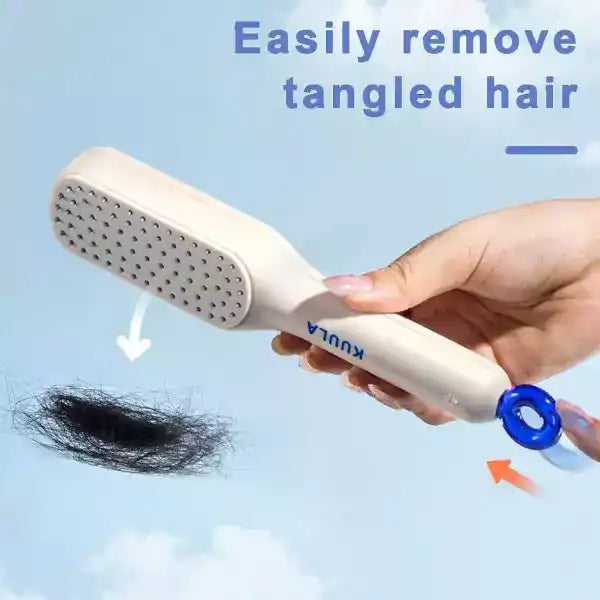 Hair removal brush with hair collected on a blue background
