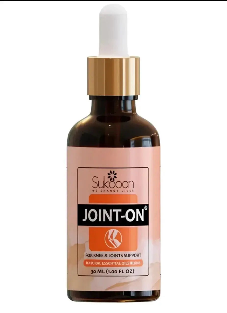 Bottle of Sukoon Joint-On with dropper on a white background