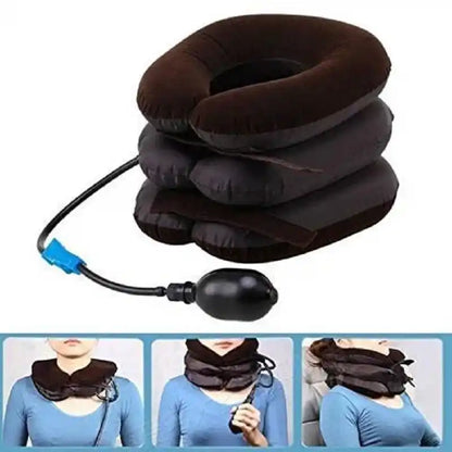 Inflatable neck pillow with pump on a white background