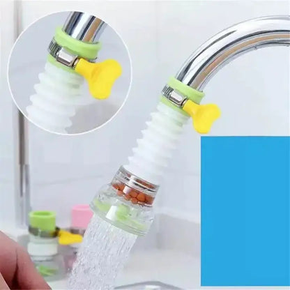 Faucet filter attachment with colorful design on a white background