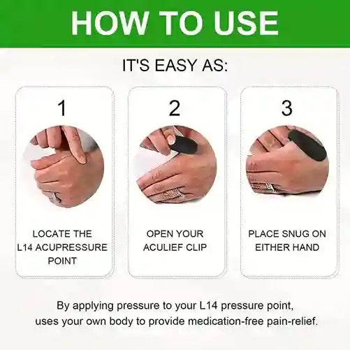 Instructions on how to use a product with three steps shown.