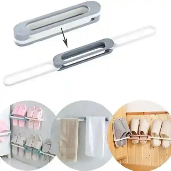 Multi-functional tool with various uses including hanging shoes, towels, and bags.