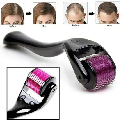 Hair roller device with before and after effects on hair shown above it.