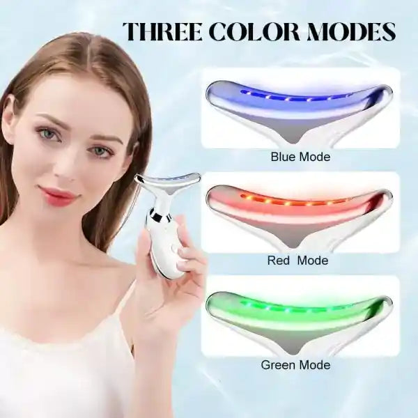 Woman holding a device with three color modes displayed on screen