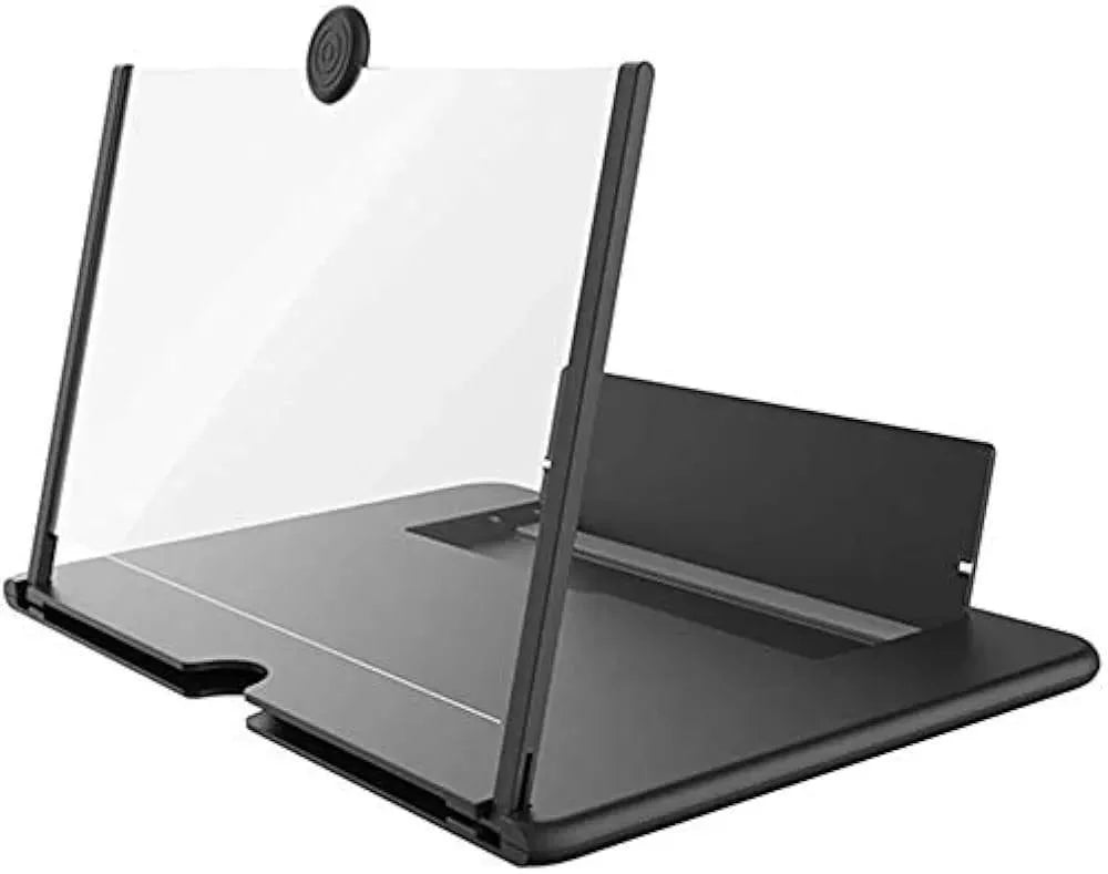 Black stand with transparent cover on a white background